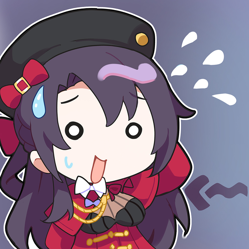 1girl artist_request black_hair black_hat chibi chibi_only flying_sweatdrops girls&#039;_frontline girls&#039;_frontline_neural_cloud hat lewis_(girls&#039;_frontline) lewis_(neural_cloud) official_art open_mouth scratching_head second-party_source solid_oval_eyes solo sweatdrop