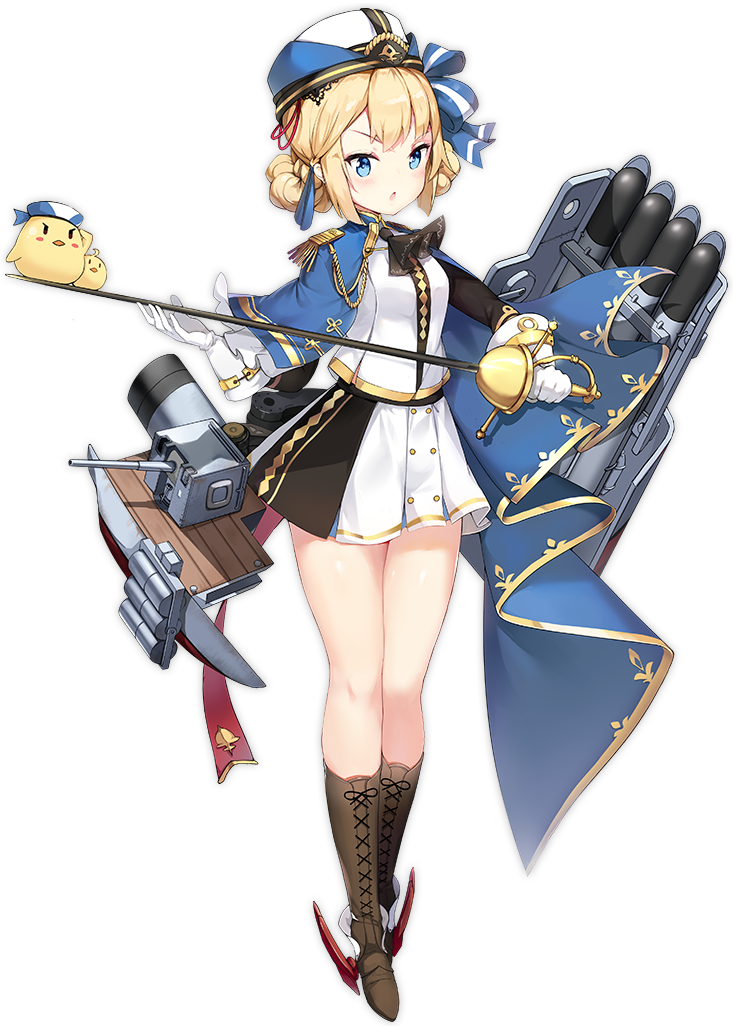 1girl alisa_(kuro_no_sakura) azur_lane bare_legs blonde_hair blue_eyes boots braid cloak epaulettes female_focus full_body gloves hair_between_eyes hardy_(azur_lane) hat looking_at_viewer military military_hat military_uniform official_art open_mouth pleated_skirt rapier ribbon rigging skirt solo standing sword torpedo torpedo_tubes transparent_background weapon white_gloves