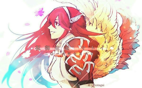 1girl caeldori_(fire_emblem) fire_emblem fire_emblem_fates hair_between_eyes hairband hotate_rayan long_hair nintendo red_eyes red_hair smile white_hairband winged_hair_ornament winged_hairband