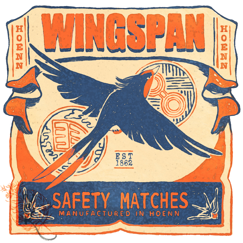 alt_text animal_focus artist_name bird border closed_mouth commentary english_commentary english_text fake_ad flying from_above full_body game_freak gen_3_pokemon matchbox nintendo no_humans pokemon pokemon_(creature) pokemon_focus solo spread_wings swallow_(bird) swellow ver_(verface) white_border yellow_background