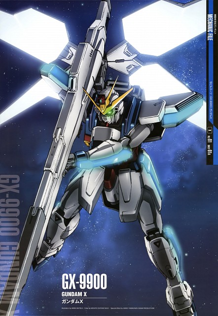 after_war_gundam_x character_name glowing glowing_eyes green_eyes gun gundam gundam_x mecha no_humans robot solo space weapon