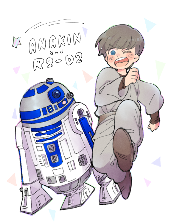 anakin_skywalker character_name child one_eye_closed open_mouth r2-d2 robot star_wars star_wars:_the_phantom_menace tagme