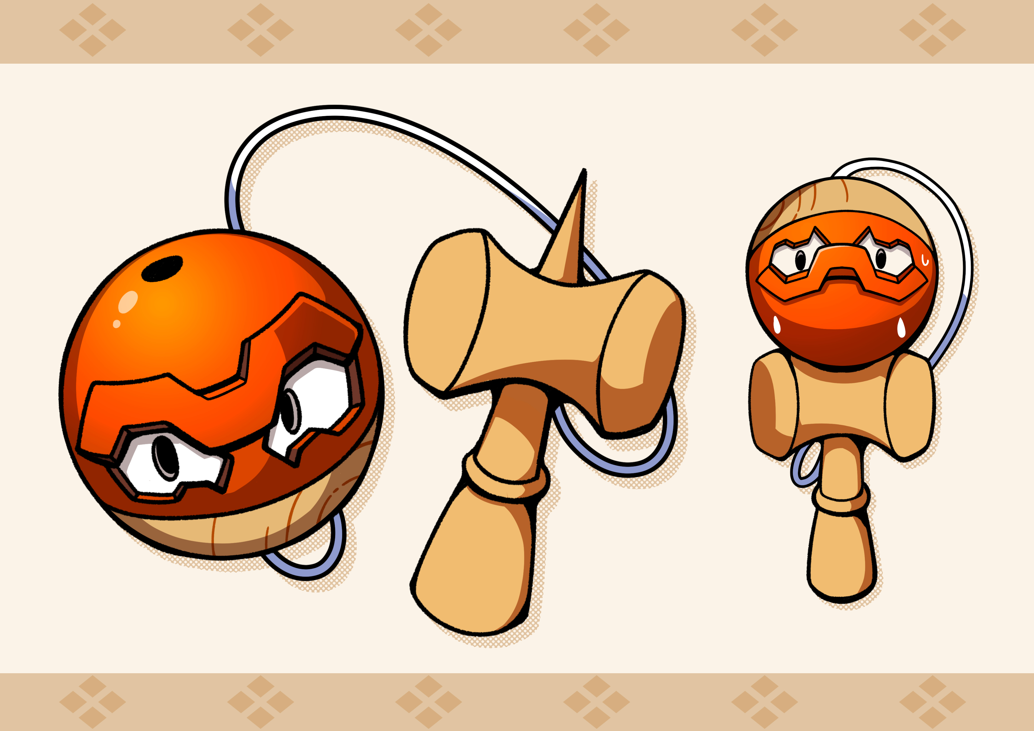 absurdres fukidashi_cotton highres hisuian_voltorb hole kendama nintendo no_humans pokemon pokemon_(creature) string sweat toy
