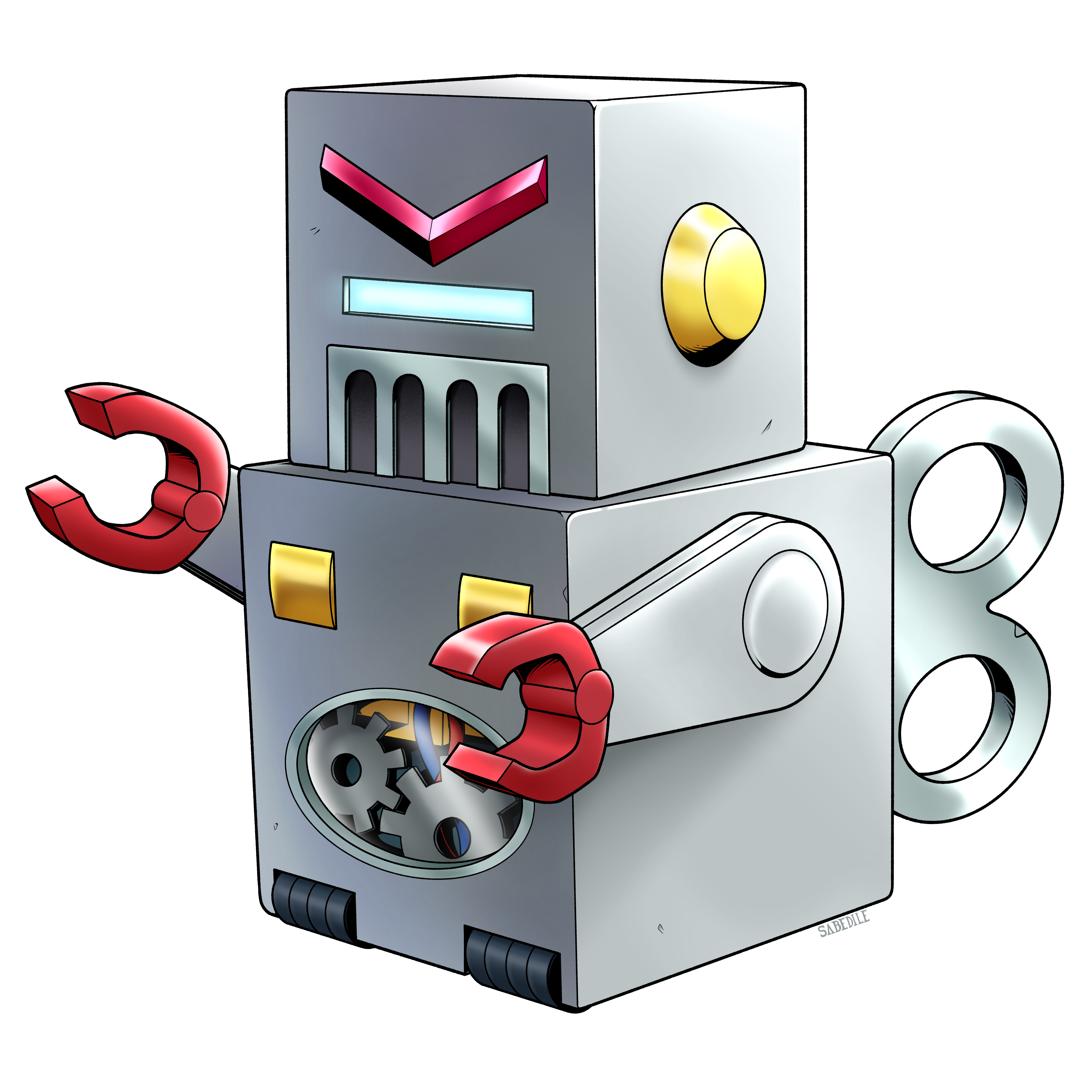 absurdres blikmon claws cube digimon digimon_(creature) gears glowing highres robot solo square