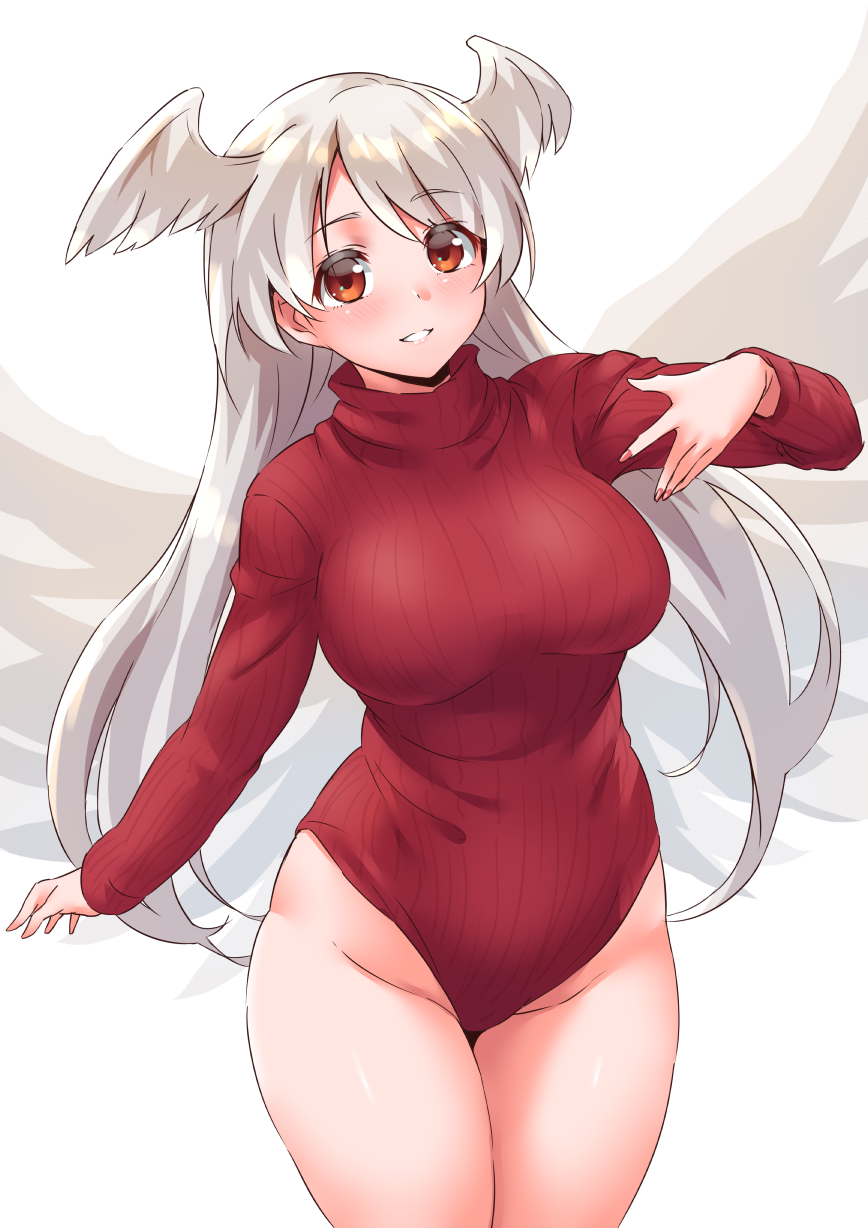 1girl angel_girl breasts final_fantasy final_fantasy_tactics heattech_leotard highres large_breasts leotard red_leotard sleeved_leotard solo turtleneck ultima_(fft) uniqlo white_hair