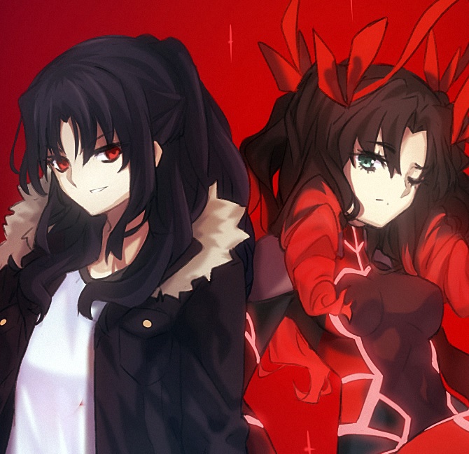 10s black_bodysuit black_hair bodysuit breasts cosplay cu_chulainn_(fate) cu_chulainn_(fate/stay_night) cu_chulainn_(fate/stay_night)_(cosplay) fate/extra fate/extra_last_encore fate/prototype fate_(series) gradient_hair hair_ribbon leeloo_dallas multicolored_bodysuit multicolored_hair red_bodysuit red_hair reiroukan_misaya ribbon skin_tight small_breasts tohsaka_rin tohsaka_rin_(fate/extra) tohsaka_rin_(lancer) toosaka_rin_(lancer)