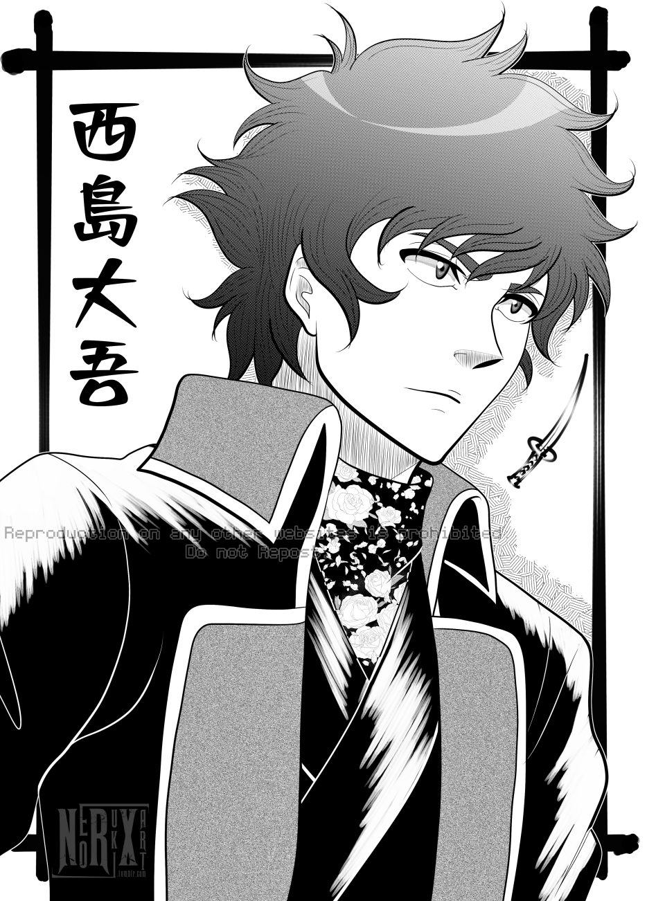 1boy digimon highres jacket male_focus nishijima_daigo serious short_hair solo sword weapon