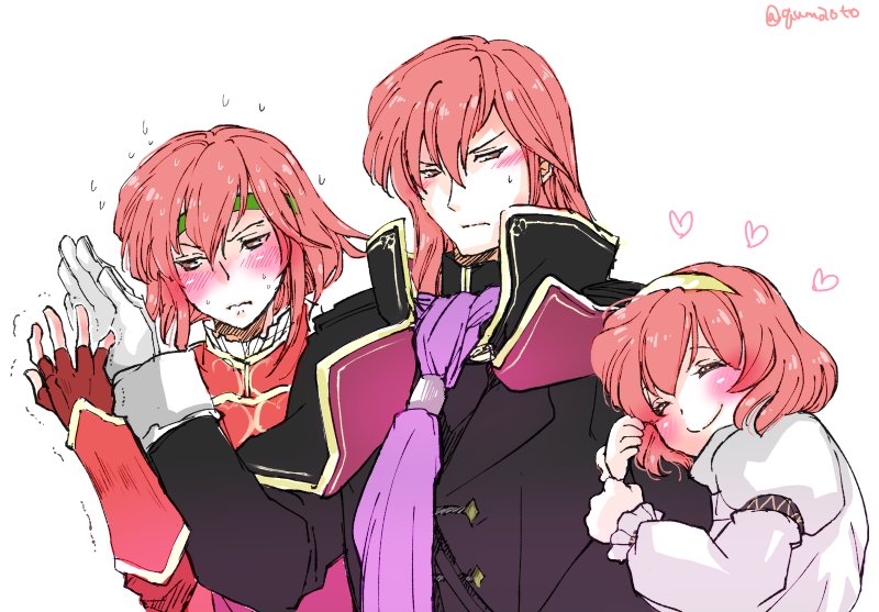 1boy 2girls armor blush brother_and_sister embarrassed fingerless_gloves fire_emblem fire_emblem:_mystery_of_the_emblem fire_emblem:_new_mystery_of_the_emblem fire_emblem:_shadow_dragon fire_emblem:_shadow_dragon_and_the_blade_of_light gloves headband long_hair maria_(fire_emblem) minerva_(fire_emblem) misheil_(fire_emblem) multiple_girls nintendo red_hair siblings smile tsundere twitter_username