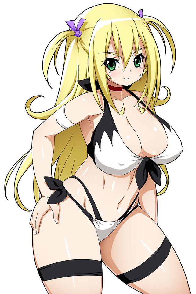 1girl ake_no_hoshi_no_elise battle_spirits bikini blonde_hair breasts choker cleavage covered_erect_nipples curvy female_focus green_eyes large_breasts long_hair onomeshin saikyou_ginga_ultimate_zero_~battle_spirits~ solo swimsuit thick_thighs thigh_strap thighs twintails two_side_up wide_hips