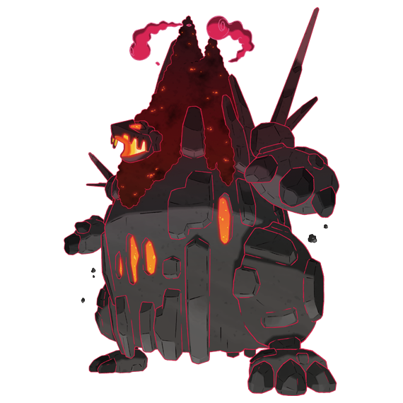 artist_request coalossal dynamax full_body gen_8_pokemon gigantamax gigantamax_coalossal glowing glowing_eyes glowing_hot glowing_mouth nintendo no_humans official_art open_mouth outline pokemon pokemon_(creature) pokemon_focus pokemon_swsh red_clouds red_outline solo third-party_source transparent_background