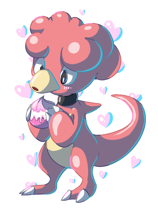 black_choker black_eyes choker claws colored_skin cupcake dessert food gen_2_pokemon holding holding_food magby nintendo no_humans peegeray pokemon pokemon_(creature) red_skin spikes tail yellow_skin