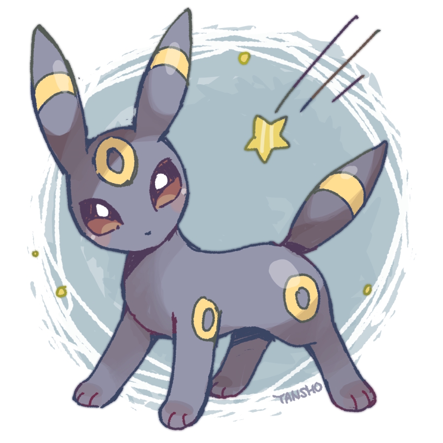 animal_focus blush gen_2_pokemon looking_at_viewer nintendo no_humans pokemon pokemon_(creature) red_eyes solo standing tansho umbreon