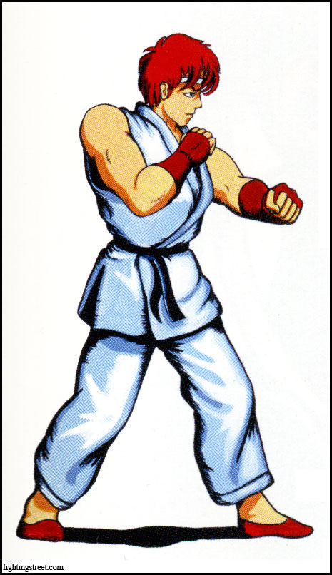 1980s_(style) 1boy capcom concept_art dougi headband karate karate_gi male_focus oldschool red_hair retro_artstyle ryu_(street_fighter) solo street_fighter street_fighter_1
