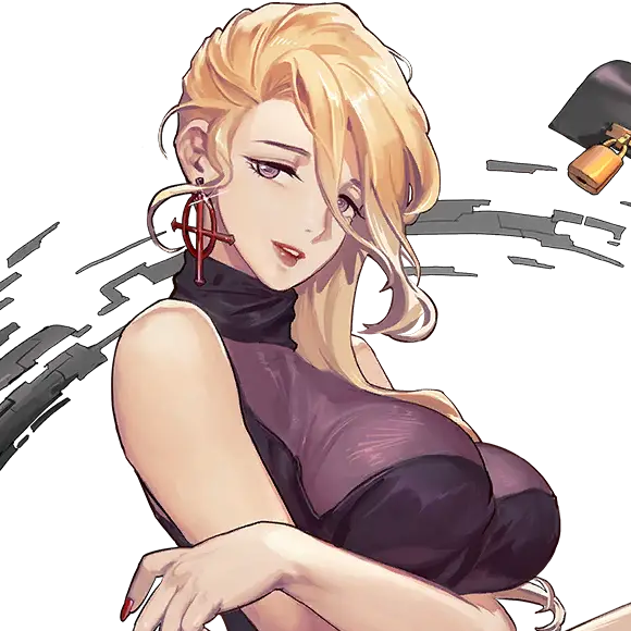 1girl amy_laser_(last_origin) amy_razor arm_under_breasts bare_arms bare_shoulders black_dress blonde_hair breasts cross cross_earrings dress earrings female_focus game_cg hair_between_eyes head_tilt high_collar jewelry large_breasts last_origin lips lock long_hair looking_at_viewer nail_polish official_art parted_lips purple_eyes red_lips red_nails rorobomb sleeveless sleeveless_dress smile teeth tight_clothes transparent_background turtleneck turtleneck_dress upper_body