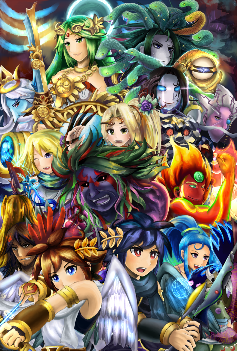 6+boys 6+girls amazon_pandora arlon_(kid_icarus) arlon_orbitars_(kid_icarus) blonde_hair blue_eyes blue_hair brown_hair cragalanche dark_pit dark_pit_staff_(kid_icarus) everyone fiery_hair gaol green_hair hades_(kid_icarus) jewelry kafu_(hayasugiko) kid_icarus kid_icarus_uprising lots_of_jewelry magnus_(kid_icarus) medusa_(kid_icarus) multiple_boys multiple_girls nintendo palutena palutena_blade_(kid_icarus) palutena_bow_(kid_icarus) pandora_(kid_icarus) pandora_claws_(kid_icarus) phosphora phosphora_bow_(kid_icarus) pit_(kid_icarus) poseidon_(kid_icarus) poseidon_cannon_(kid_icarus) pyrrhon snake_hair thanatos_(kid_icarus) viridi viridi_claws_(kid_icarus)