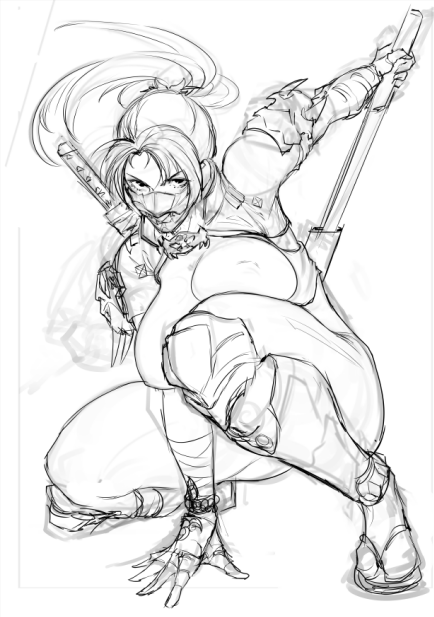 1girl 20s angry arm_wrap armor armored_boots bodysuit bodysuit_under_armor boots breast_press breasts cleavage collared_vest covered_erect_nipples face_mask fighting_stance fingerless_gloves foot_wraps furrowed_brow geta gloves greyscale hand_on_floor handle holding holding_sword holding_weapon impossible_clothes inktober juaag_acgy katana knee_boots kneeling large_breasts large_nipples lineart looking_at_viewer mask mature_female medium_hair monochrome mouth_mask multiple_weapons ninja ninja_mask oni_mask outstretched_arm pauldrons pinup_(style) ponytail sagging_breasts sandals sanpaku sheath shin_guards short_sword shoulder_armor simple_background sketch skin_tight solo soul_calibur soulcalibur soulcalibur_vi spiked_shoulder_pads squatting sword taki_(soulcalibur) tantou thick_thighs thighs unsheathing vest wakizashi weapon white_background