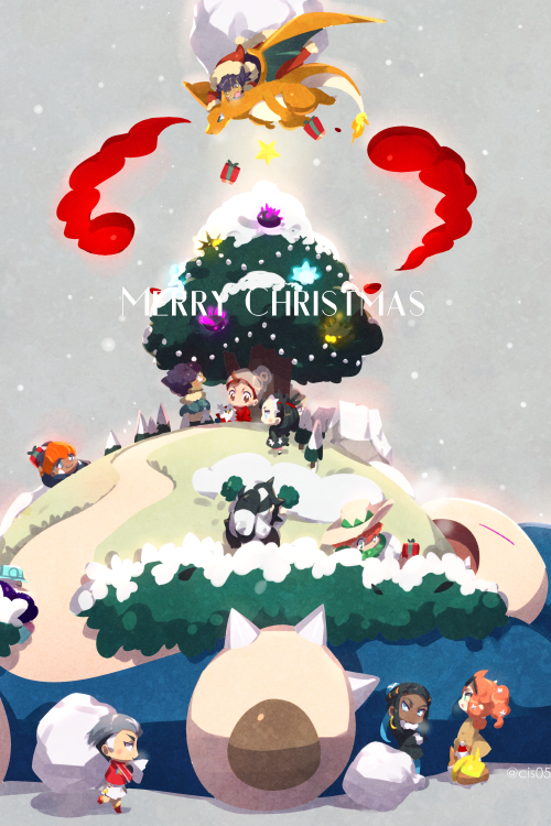 bush charizard chibi christmas_ornaments cold dark-skinned_female dark-skinned_male dark_skin delibird dynamax echo_(circa) fire flame-tipped_tail flying gen_1_pokemon gen_2_pokemon gen_7_pokemon gen_8_pokemon gift gigantamax gigantamax_snorlax grey_background gym_leader hat hiding hop_(pokemon) kabu_(pokemon) leon_(pokemon) marnie_(pokemon) merry_christmas milo_(pokemon) nessa_(pokemon) nintendo opal_(pokemon) piers_(pokemon) pincurchin pokemon pokemon_(creature) pokemon_swsh pyukumuku raihan_(pokemon) riding riding_pokemon sack santa_hat snom snorlax snow snowing sonia_(pokemon) star_(symbol) tail tree twitter_username victor_(pokemon) yamper