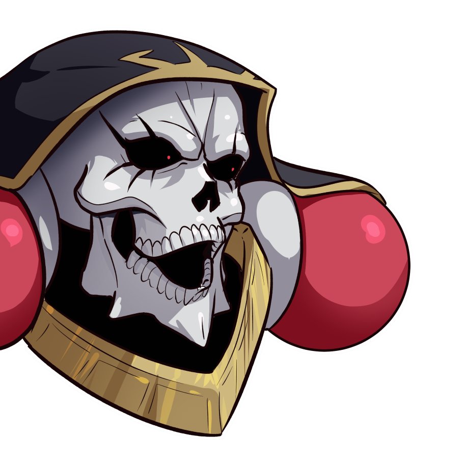 :o ainz_ooal_gown commentary doktor_malefic english_commentary glowing glowing_eyes hood hood_up lich looking_to_the_side meme necromancer overlord_(maruyama) pogchamp_(meme) red_eyes simple_background skeletal_arm skeleton template undead white_background