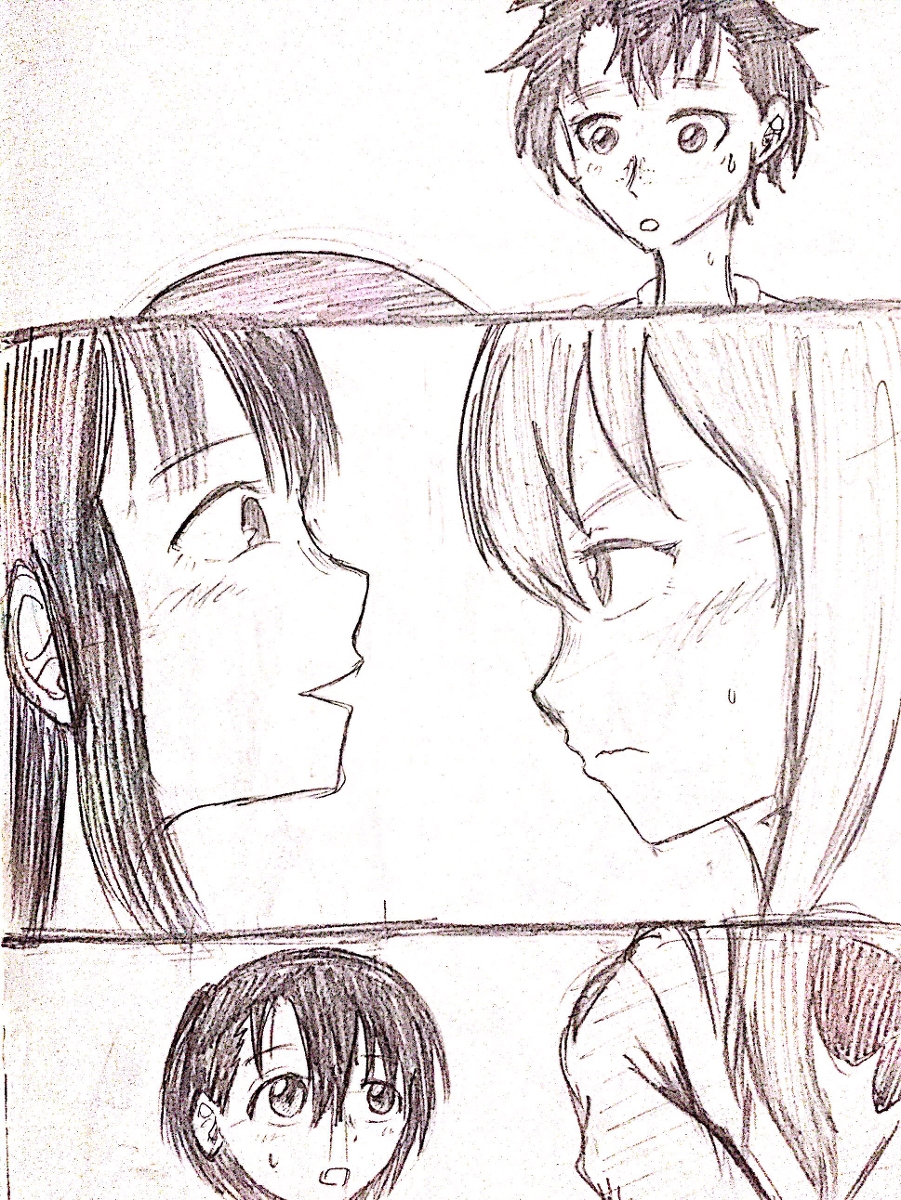4girls artist_request catfight highres multiple_girls sketch sweatdrop tagme