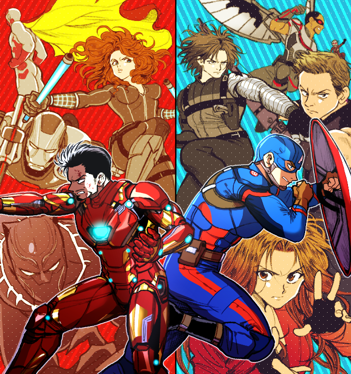 ant-man bad_id bad_pixiv_id black_hair black_panther_(marvel) black_widow boots breasts captain_america captain_america:_civil_war captain_america_(series) captain_america_civil_war clenched_teeth clint_barton fingerless_gloves gloves hawkeye_(marvel) iron_man bucky_barnes jungyun99 marvel marvel_cinematic_universe natasha_romanoff parted_lips sam_wilson scarlet_witch scott_lang shield short_hair steve_rogers superhero_costume t&#039;challa teeth the_falcon tony_stark vision_(marvel) wanda_maximoff war_machine winter_soldier