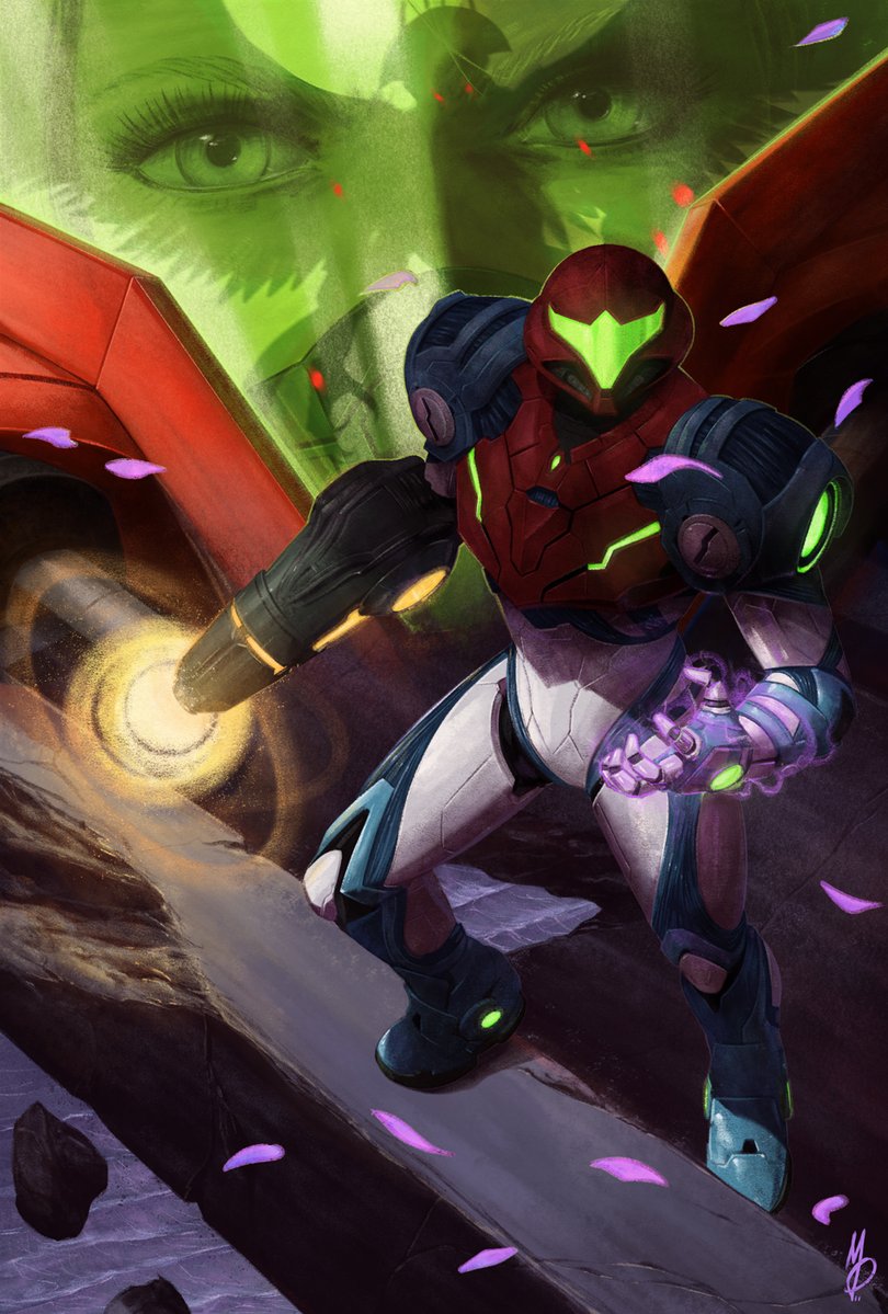 1girl arm_cannon armor cherry_blossoms directed-energy_weapon electricity energy energy_ball energy_cannon energy_gun energy_ring energy_weapon facing_viewer glowing glowing_cannon glowing_gun glowing_weapon helmet looking_at_viewer max58art metroid metroid_dread nintendo normal_suit_(metroid) pauldrons power_suit_(metroid) projected_inset purple_electricity raven_beak_(metroid) reflection samus_aran shoulder_armor solo weapon