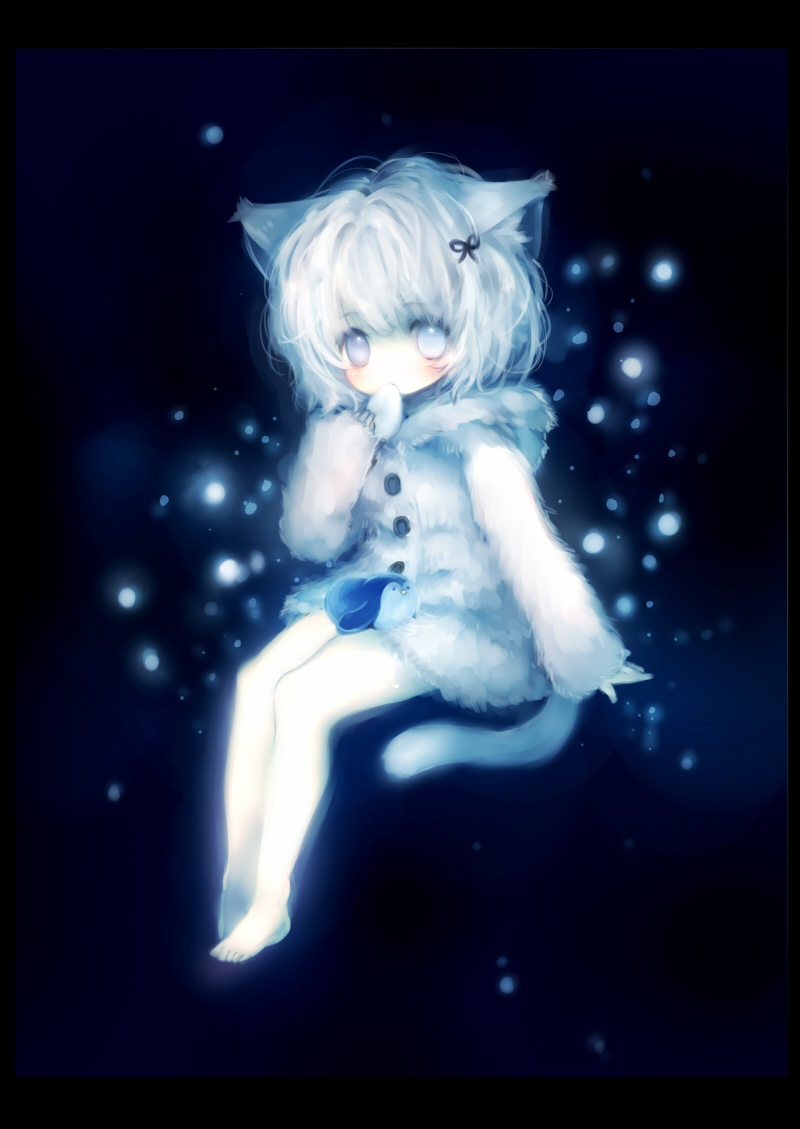 1girl animal_ears bad_id bad_pixiv_id barefoot bird cat_ears cat_girl cat_tail feet female_focus full_body onineko original penguin solo tail