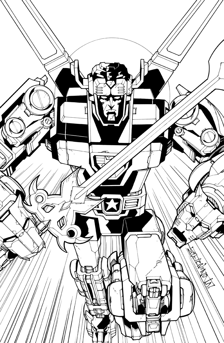 alex_milne bad_id bad_twitter_id comic_cover commentary english_commentary frown golion_(mecha) greyscale holding holding_sword holding_weapon hyakujuu-ou_golion lineart looking_at_viewer mecha monochrome no_humans official_art robot science_fiction solo super_robot sword lion_voltron voltron_(series) weapon