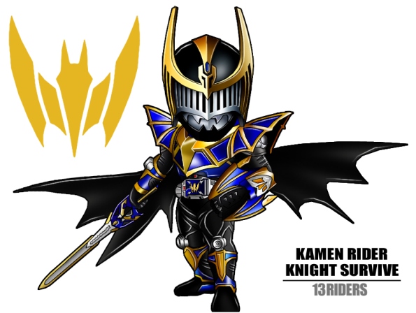 1boy armor belt character_name kamen_rider kamen_rider_knight kamen_rider_knight_survive kamen_rider_ryuki_(series) male_focus maru_(maru1105) mask shield solo sword weapon
