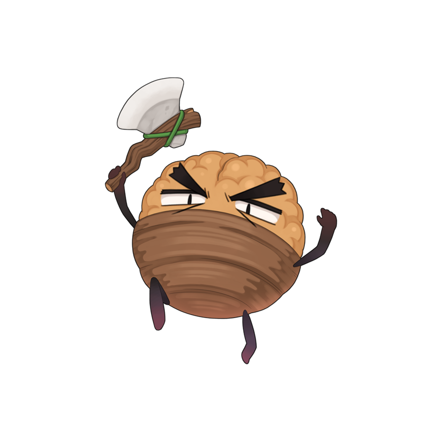 axe chibi chibi_only creature full_body holding holding_axe jumping looking_at_viewer pun ragnarok_online simple_background solo transparent_background v-shaped_eyebrows walnut warnut_(ragnarok_online) yuichirou