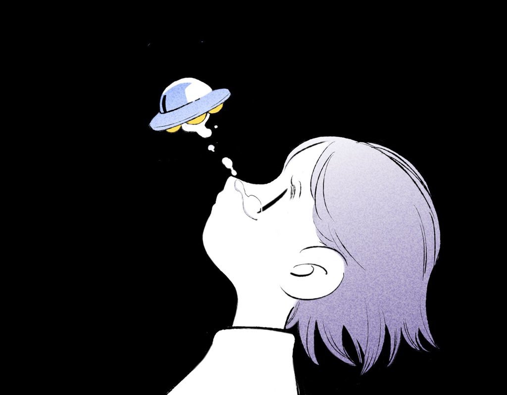 1other alternate_body_fluid commentary crying english_commentary floating_tears flying_saucer klarogiraffe looking_up original personification portrait profile short_hair simple_background space spacecraft water