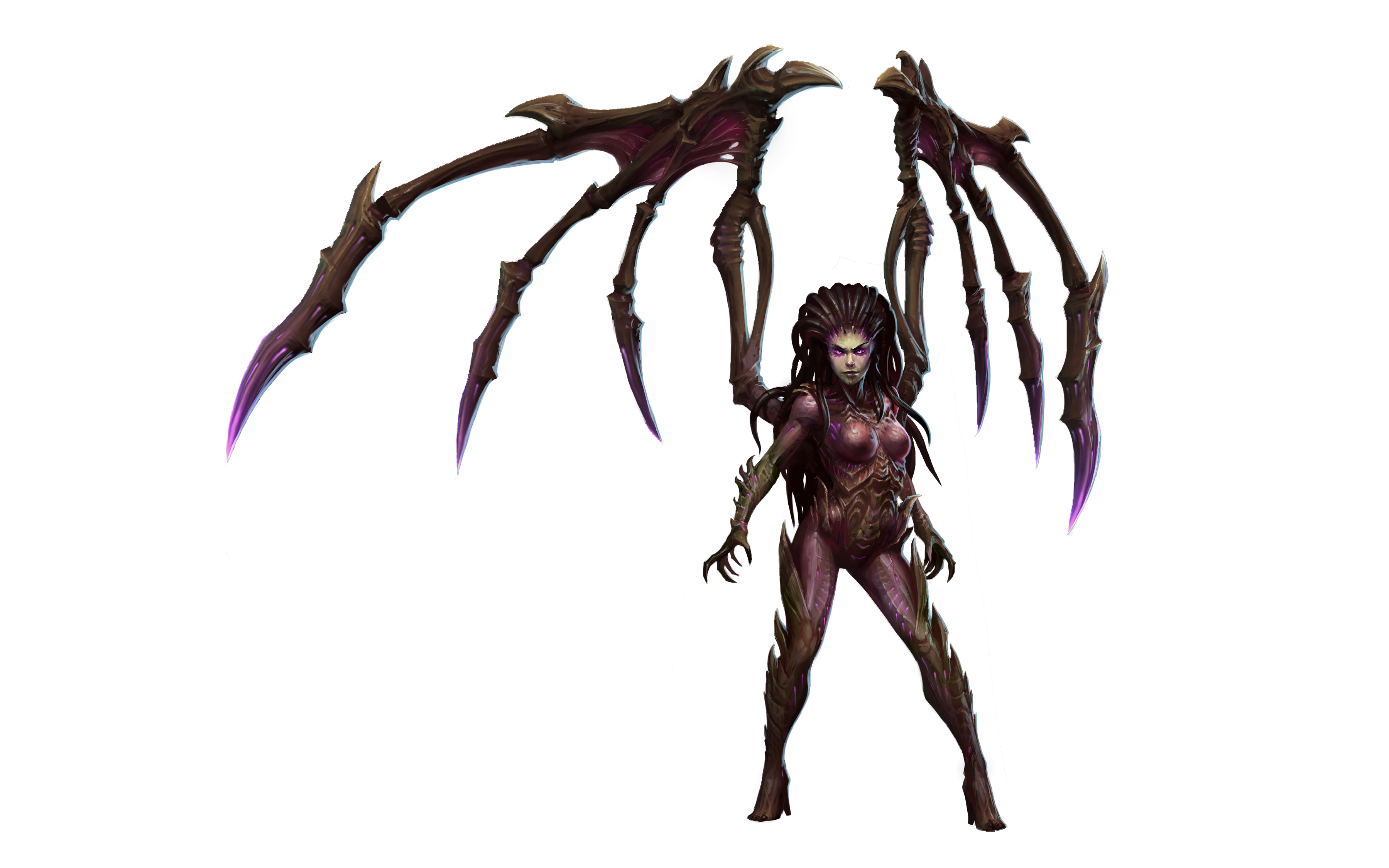 absurdres colored_skin highres long_hair low_wings queen_of_blades sarah_kerrigan skeletal_dreadlocks skeletal_wings spiked_hair starcraft wings zerg_(starcraft)
