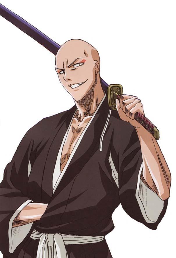 1boy bald bleach madarame_ikkaku male_focus sheath sheathed simple_background solo sword weapon white_background