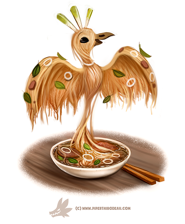 :d animal_focus artist_name beak bird bowl chopsticks creature cryptid_creations egg food food-themed_creature food_focus full_body in_food leaf liquid name_connection no_humans noodles onion open_mouth outstretched_wings pho phoenix raised_eyebrows smile solo soup spring_onion table watermark web_address wooden_table