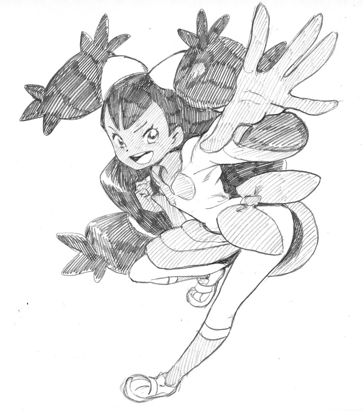 1girl :d dark-skinned_female dark_skin eyebrows female_focus flat_chest full_body game_freak greyscale gym_leader image_sample iris_(pokemon) kneehighs long_hair long_sleeves low-tied_long_hair monochrome naver_sample nintendo nutkingcall open_mouth pokemon pokemon_bw shoes simple_background smile socks solo teeth tongue traditional_media two_side_up v-shaped_eyebrows white_background