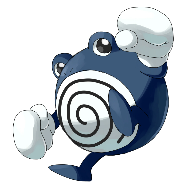 gen_1_pokemon gloves good_frog nintendo no_humans pokemon pokemon_(creature) poliwhirl simple_background solo white_background white_gloves