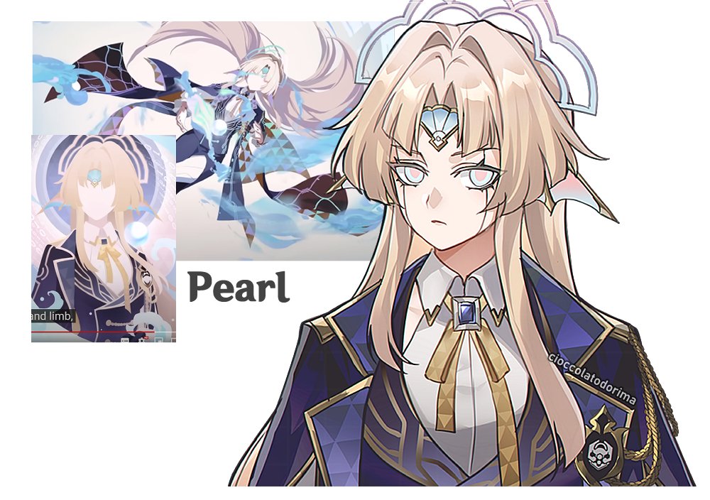 1girl artist_name blonde_hair blue_eyes blue_gemstone character_name cioccolatodorima closed_mouth collared_shirt commentary diadem english_commentary facial_mark formal_clothes gem head_wings honkai:_star_rail honkai_(series) jacket lapels long_hair long_sleeves looking_at_viewer neck_ribbon open_clothes open_jacket parted_bangs pearl_(honkai:_star_rail) pink_pupils purple_jacket purple_vest ribbon shirt sidelocks simple_background solo suit tiara upper_body vest white_background white_shirt wings yellow_ribbon