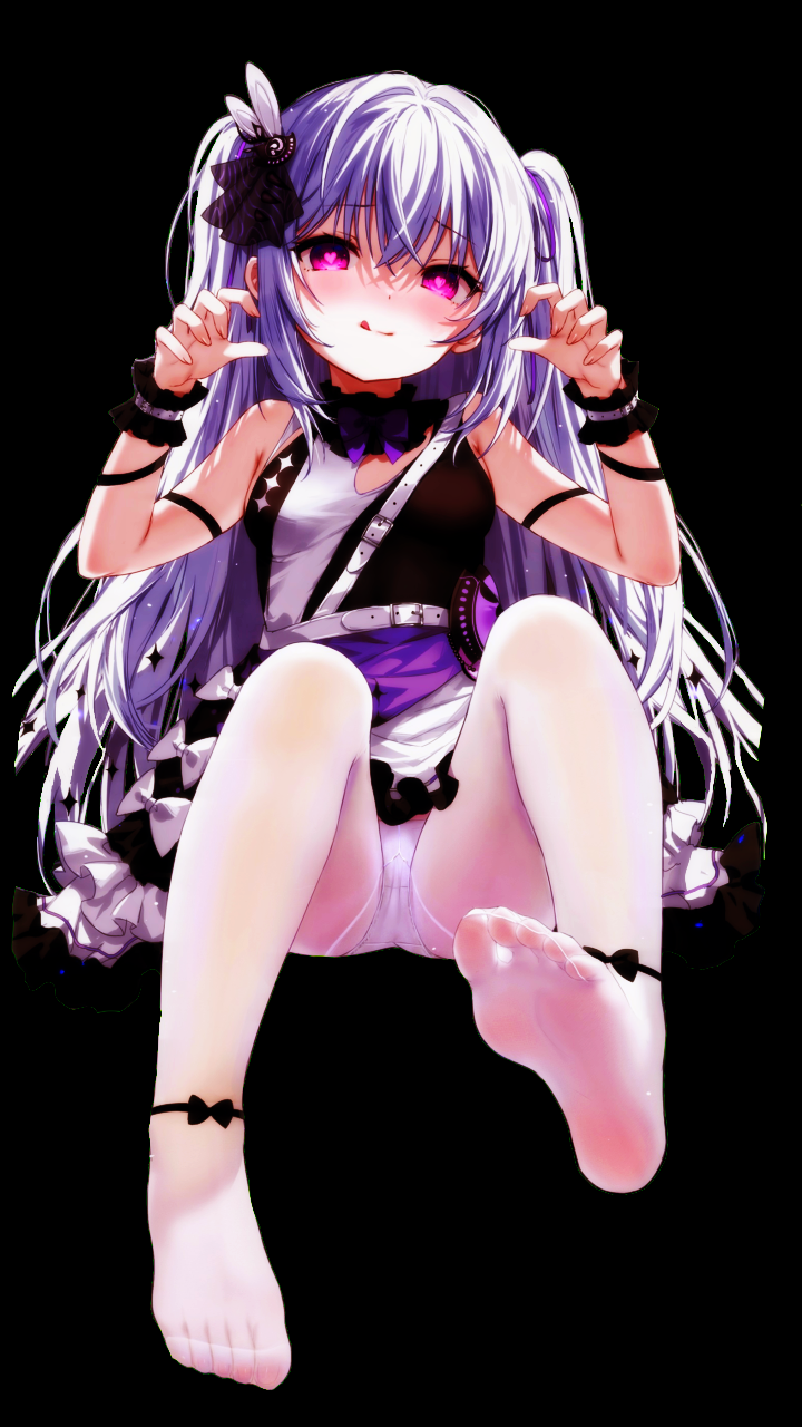 1girl bare_shoulders benghuai_xueyuan black_background devil_heavens feet full_body heart heart-shaped_eyes heart-shaped_pupils highres honkai_(series) long_hair looking_at_viewer no_shoes non-web_source panties pantyhose purple_hair simple_background solo symbol-shaped_pupils tagme third-party_edit third-party_extraction toes underwear very_long_hair yog-sothoth_(benghuai_xueyuan)