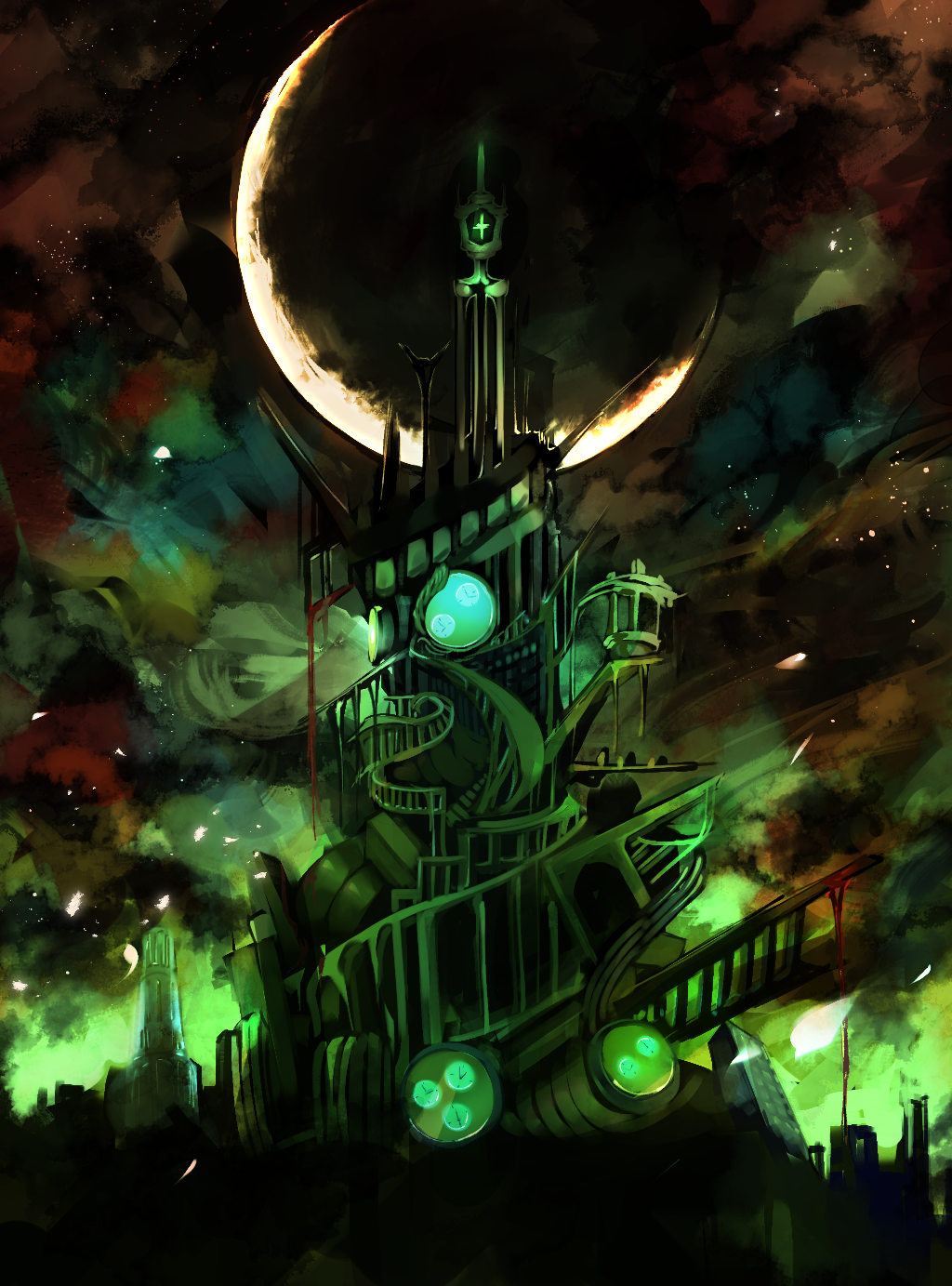 crescent_moon highres lor_(roasyerizyonirapi) moon no_humans persona persona_3 tartarus tower