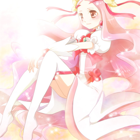 10s 1girl bad_id bad_pixiv_id boots brooch choker cure_flower dress earrings female_focus flower hair_flower hair_ornament hanasaki_kaoruko heart heartcatch_precure! jewelry long_hair lowres magical_girl pink_eyes pink_hair precure ribbon sitting smile solo tanba_anko thigh_boots thighhighs wrist_cuffs
