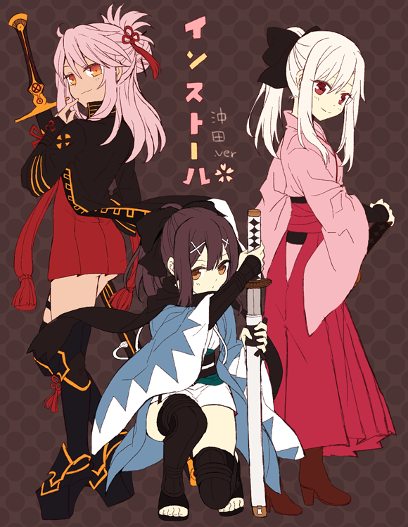 chloe_von_einzbern cosplay dark-skinned_female dark_skin fate/grand_order fate/kaleid_liner_prisma_illya fate_(series) illyasviel_von_einzbern miyu_edelfelt okita_souji_(fate) okita_souji_(koha-ace) okita_souji_(koha-ace)_(cosplay)