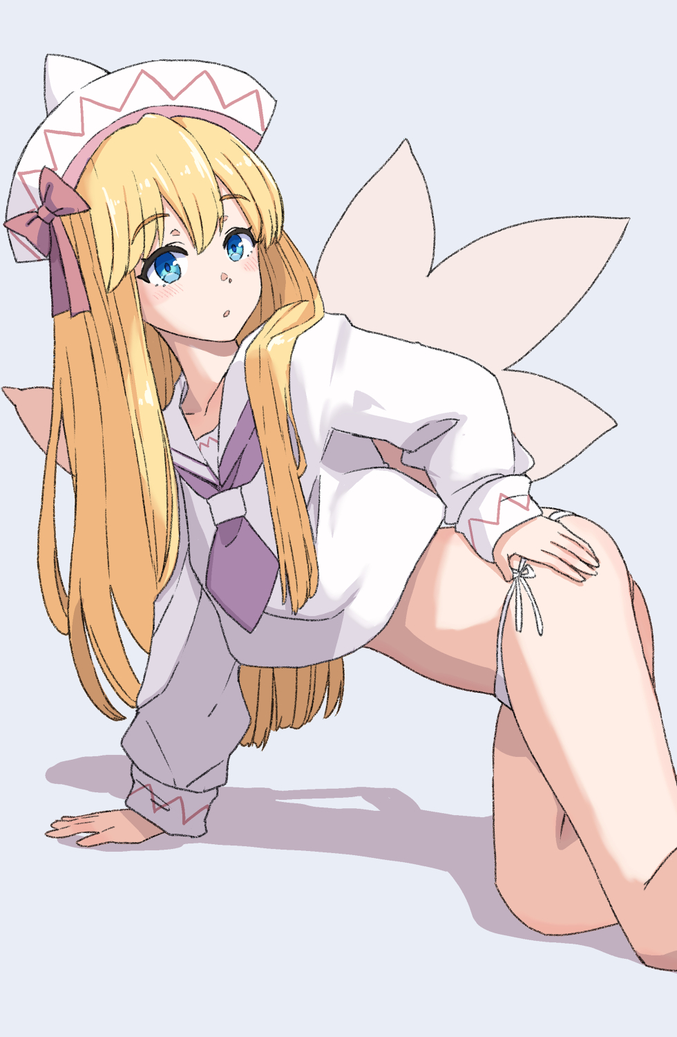 ass blonde_hair fairy fairy_wings hat highres jack_(wkm74959) lily_white long_hair long_sleeves neckerchief one-hour_drawing_challenge open_mouth panties school_uniform serafuku solo thighs touhou underwear white_hat white_serafuku wings