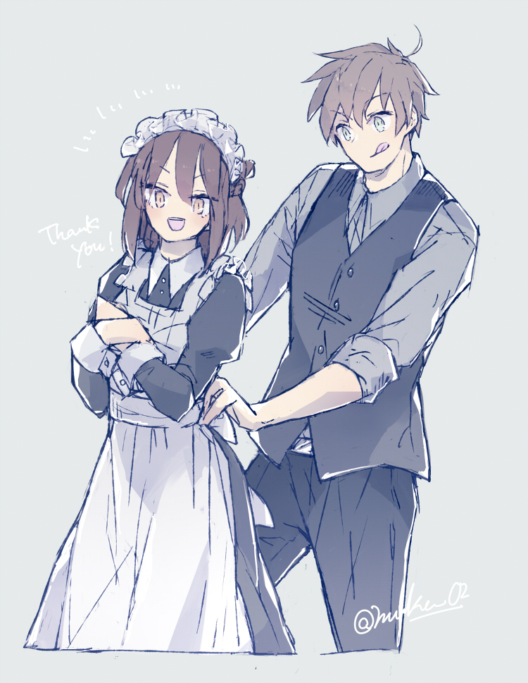 1boy 1girl apron axis_powers_hetalia black_dress black_vest czech_republic_(hetalia) dress long_dress maid maid_apron maid_headdress slovakia_(hetalia) vest