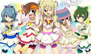 5boys afuro_terumi cosplay cure_aqua cure_aqua_(cosplay) cure_dream cure_dream_(cosplay) cure_mint cure_mint_(cosplay) cure_rouge cure_rouge_(cosplay) endou_mamoru gloves image_sample inazuma_eleven inazuma_eleven_(series) looking_at_viewer lowres marimo_danshaku multiple_boys non-web_source parody poster_parody precure sanpei_yuuko style_parody takeuchi_junko voice_actor_connection yes!_precure_5 yes!_precure_5_gogo!
