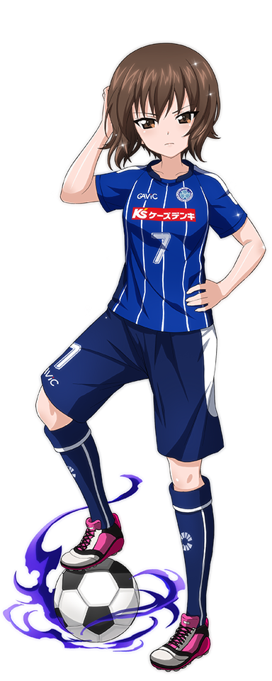 10s 1girl artist_request ball female_focus full_body girls_und_panzer girls_und_panzer_senshadou_daisakusen! j._league mito_hollyhock nishizumi_maho short_hair simple_background soccer soccer_ball soccer_uniform solo sportswear translation_request transparent_background white_background