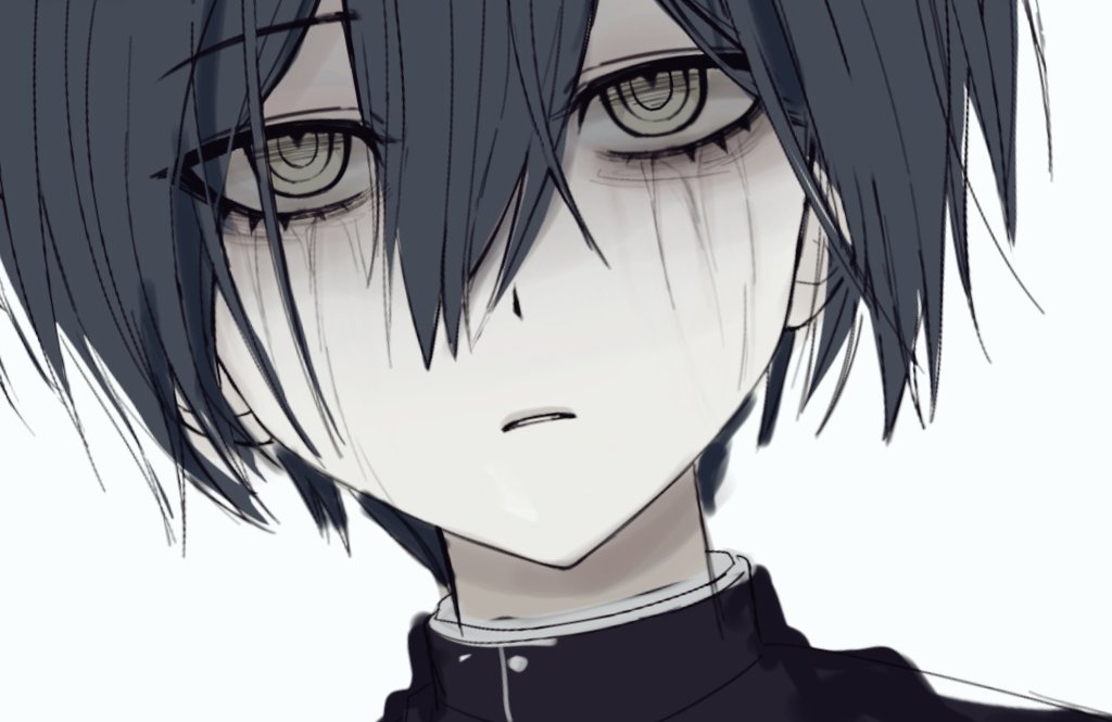 1boy black_hair black_jacket brown_eyes danganronpa_(series) danganronpa_v3:_killing_harmony hair_between_eyes jacket male_focus nuns197 parted_lips portrait saihara_shuichi short_hair solo teeth white_background