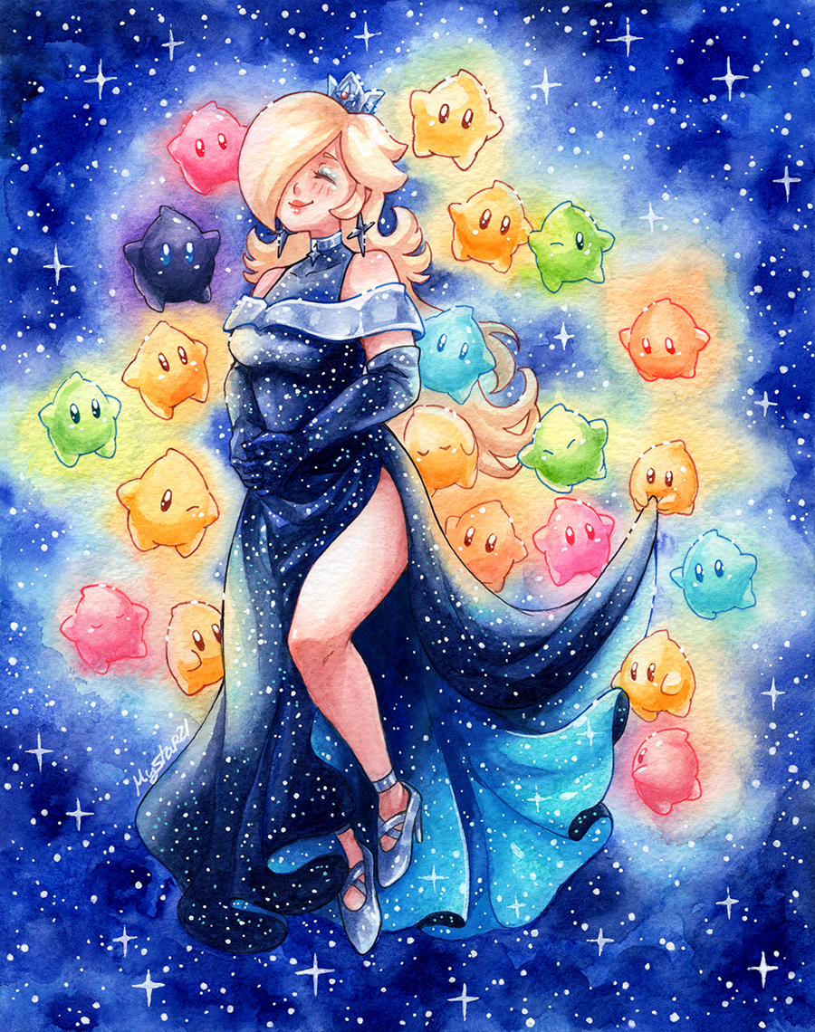 1girl blonde_hair luma_(mario) mario_(series) mystar21 nintendo rosalina smile super_mario_galaxy