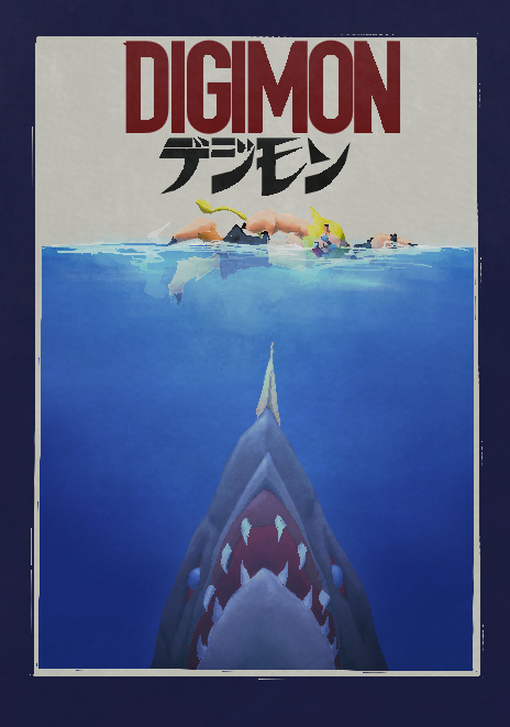 digimon jaws_(movie) leomon parody partially_underwater_shot sharp_teeth swimming teeth underwater waruseadramon