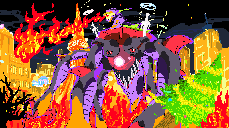 destruction digimon digimon_(creature) monster ogudomon red_eyes sharp_teeth solo teeth tree