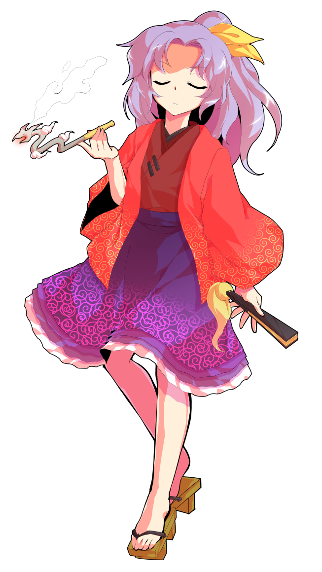 1girl alphes_(style) crying crying_with_eyes_open dairi folded_fan folding_fan full_body geta hand_fan holding holding_fan holding_smoking_pipe japanese_clothes kimono kiseru komakusa_sannyo large_variant_set long_hair looking_at_viewer open_mouth parody purple_hair purple_skirt skirt smoking_pipe solo standing style_parody tachi-e teardrop tears touhou transparent_background unconnected_marketeers variant_set