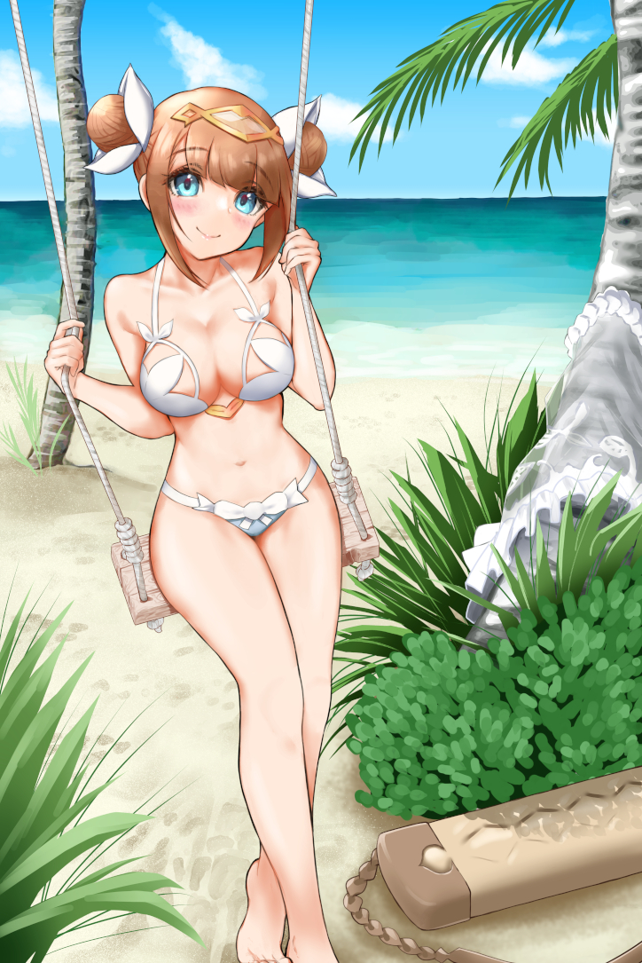 1girl blush breasts large_breasts lilith_(world_flipper) looking_at_viewer otoufu_barricade swimsuit world_flipper